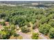 Aerial view of a neighborhood, surrounded by lush greenery and mature trees, near a highway and distant buildings at 2714 Wedgedale Ave, Durham, NC 27703