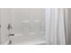 Close up of a bright shower with a white shower curtain at 437 Henmore Brook Dr Dr, Cary, NC 27519