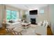 Bright living room features a fireplace and large windows overlooking the yard at 507 Vatersay Dr, Apex, NC 27502