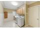 Functional laundry room with cabinetry, sink, and modern washer/dryer units at 671 Bear Tree Crk, Chapel Hill, NC 27517