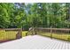 Backyard deck overlooks green lawn with privacy fence and mature trees at 7309 New Forest Ln, Wake Forest, NC 27587