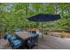 Backyard featuring a spacious deck, fire pit, and lush greenery creating a private and serene outdoor space at 1004 Staffield Lane Ln, Chapel Hill, NC 27516