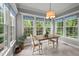 Bright breakfast nook with multiple windows, tile floors, and casual dining set at 105 Spring Bud Dr, Cary, NC 27513