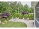 Backyard with lush lawn, playground, and fire pit, creating a perfect outdoor space at 112 Filigree Way, Durham, NC 27713
