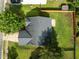 Aerial view of home showing roof, yard with fire pit and lush green grass at 1728 E Honey Springs Ave, Fuquay Varina, NC 27526