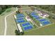 Aerial view of tennis courts and pickleball courts in a well maintained community at 2006 Kapalua Way # 190, Durham, NC 27703