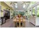 Bright sunroom with tile floors, skylights, ceiling fans, and a dining table, creating a welcoming space filled with natural light at 2645 Ridgewell Ct, Raleigh, NC 27613