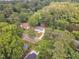 An aerial view of a neighborhood with mature trees surrounding homes near a tranquil lake at 4504 Ryegate Dr, Raleigh, NC 27604