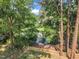 Scenic backyard view with mature trees surrounding a serene pond and a wood fence at 4504 Ryegate Dr, Raleigh, NC 27604
