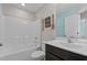 Clean bathroom featuring tub-shower, vanity and toilet at 55 Prospectus Ln, Franklinton, NC 27525