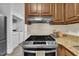 Close up of kitchen appliances and granite countertops with the laundry room in the background at 608 Cross Timbers Dr, Durham, NC 27713