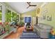 Relaxing sunroom featuring comfortable seating, natural light, and beautiful plants at 741 Sinai Cir, Hillsborough, NC 27278