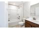 Bathroom featuring a shower and tub combination, single vanity, and modern fixtures at 75 Springwood Ln, Franklinton, NC 27525