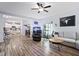 Open concept living area showing a kitchen, living room, and space for entertaining at 9300 Glendora Ct, Garner, NC 27529