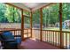 Covered porch with comfortable seating, offering a relaxing view of the backyard and play area at 9300 Glendora Ct, Garner, NC 27529