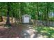 Storage shed nestled within a fenced backyard, offering practical outdoor storage solutions at 9300 Glendora Ct, Garner, NC 27529