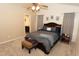 Large bedroom boasts an ensuite bathroom and ceiling fan at 1333 Beaufort Dr, Graham, NC 27253