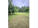 Expansive backyard featuring lush green grass, mature trees, and a covered outdoor structure at 1360 Honeycutt Rd, Willow Springs, NC 27592