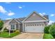 Charming home featuring a two-car garage, stone accents, manicured lawn, and mature landscaping, offering great curb appeal at 2033 Buck Corner Ln, Fuquay Varina, NC 27526