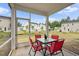 Screened patio with table and chairs overlooking a green lawn and neighboring homes at 209 White Farm Dr, Wendell, NC 27591