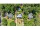 High angle aerial view showing home and landscaping in a leafy neighborhood; large trees provide privacy at 2190 Keith Hills Rd, Lillington, NC 27546
