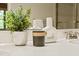 Close-up of the bathroom vanity with decorative plants and stylish accessories at 240 Standish Dr, Chapel Hill, NC 27517
