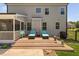 Back deck with lounge seating with a view of the backyard and the trees around it at 2521 Georgianna Dr, Wake Forest, NC 27587