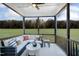 Inviting screened porch with comfortable seating, a view of the backyard, and decorative accents at 361 Murray Grey Ln, Wake Forest, NC 27587