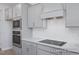 Modern kitchen with gray cabinets, white subway tile backsplash and stainless steel appliances at 436 Longleaf Glen Lane, Zebulon, NC 27597