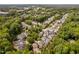 Overhead shot featuring a dense residential area filled with lush greenery and mature trees in a well-established neighborhood at 8308 Society Pl, Raleigh, NC 27615