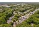 Overhead shot featuring a dense residential area filled with lush greenery and mature trees in a well-established neighborhood at 8308 Society Pl, Raleigh, NC 27615