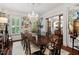 Dining room with a hardwood floor, large table with seating for ten, and a bright chandelier at 8308 Society Pl, Raleigh, NC 27615