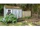 Charming garden shed surrounded by lush foliage, creating a tranquil backyard setting at 925 S Chestnut St, Henderson, NC 27536