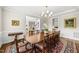 Dining room showcases an expansive table, decorative rug, and views into other living spaces at 1308 Woodgate Manor Ct, Raleigh, NC 27614