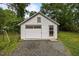 Exterior of a white shed with a sliding door, a regular door, and a gravel driveway at 1541 Shadylawn Dr, Burlington, NC 27215
