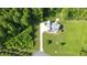 Aerial shot showcases the home's layout, surrounded by a lush, green landscape and long driveway at 200 Daniel Ridge Ln, Roxboro, NC 27574
