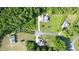 Multiple homes on large lots with long driveways are nestled among mature trees in this aerial at 200 Daniel Ridge Ln, Roxboro, NC 27574