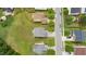 Aerial view of the neighborhood with well-maintained lawns, and a view of multiple houses at 2004 Tennessee Rd, Durham, NC 27704