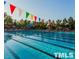 Lap lanes in a large pool at the Briar Chapel community with colorful pennant decoration at 241 Serenity Hill Circle Cir, Chapel Hill, NC 27516