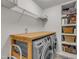 Well-organized laundry room with front load washer/dryer, storage shelves, and butcher block folding surface at 2634 Yellow Pine Rd, Raleigh, NC 27616