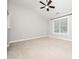 Bright bedroom with a ceiling fan, neutral walls, carpet and a window with blinds at 3129 Elm Tree Ln, Raleigh, NC 27614