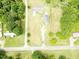 This aerial view displays two houses on a large lot, complete with lush trees and a long drive way at 3354 Altamahaw Church Rd, Elon, NC 27244