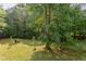 Large backyard featuring a spacious lawn, mature trees, and natural surroundings for outdoor enjoyment at 504 Belmont Cir, Wake Forest, NC 27587