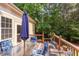 Outdoor deck features a dining set and lush greenery in the background at 504 Belmont Cir, Wake Forest, NC 27587