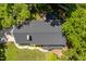 Aerial view of a house showcasing the roof, driveway, and mature landscaping at 504 S Dixon Ave, Cary, NC 27511