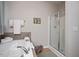 This is a relaxing bathroom view featuring a soaking tub and glass enclosed shower at 6512 Blalock Forest Dr, Willow Springs, NC 27592