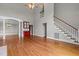 This open-concept living room flows nicely into the dining and bar areas at 6728 Pointe Vista Cir, Raleigh, NC 27615