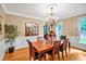 Traditional dining room with hardwood floors, wainscoting, and a chandelier above the table at 8 Pine Top Pl, Durham, NC 27705