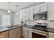 A bright kitchen with white subway tile, stainless appliances, pendant lighting, and dark countertops at 1304 N Duke St, Durham, NC 27701