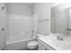 Bathroom featuring a shower, vanity and toilet with all white paint for a bright, clean look at 170 Kinsale Ct, Garner, NC 27529